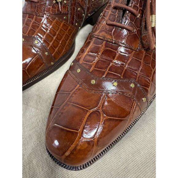 R. Martegani Shoes Mens Size 9 Brown Oxford Croc Embossed Made in Italy Leather main image 16